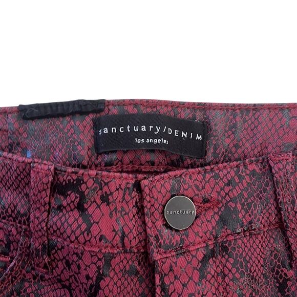 Sanctuary Denim Ankle Skinny Jeans Red Black Snake Coated Pants 27 Y2K Goth - Picture 4 of 12